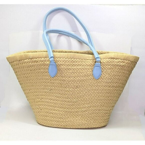 On 34th Isabellaa Women's Straw Medium Drawstring Tote Blue Floral (MSRP $130) - Picture 2 of 5